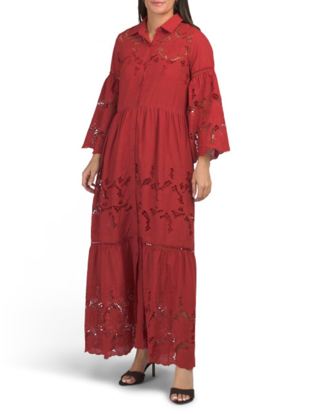 SOLITAIRE Long Sleeve Floral Cutwork Maxi Dress